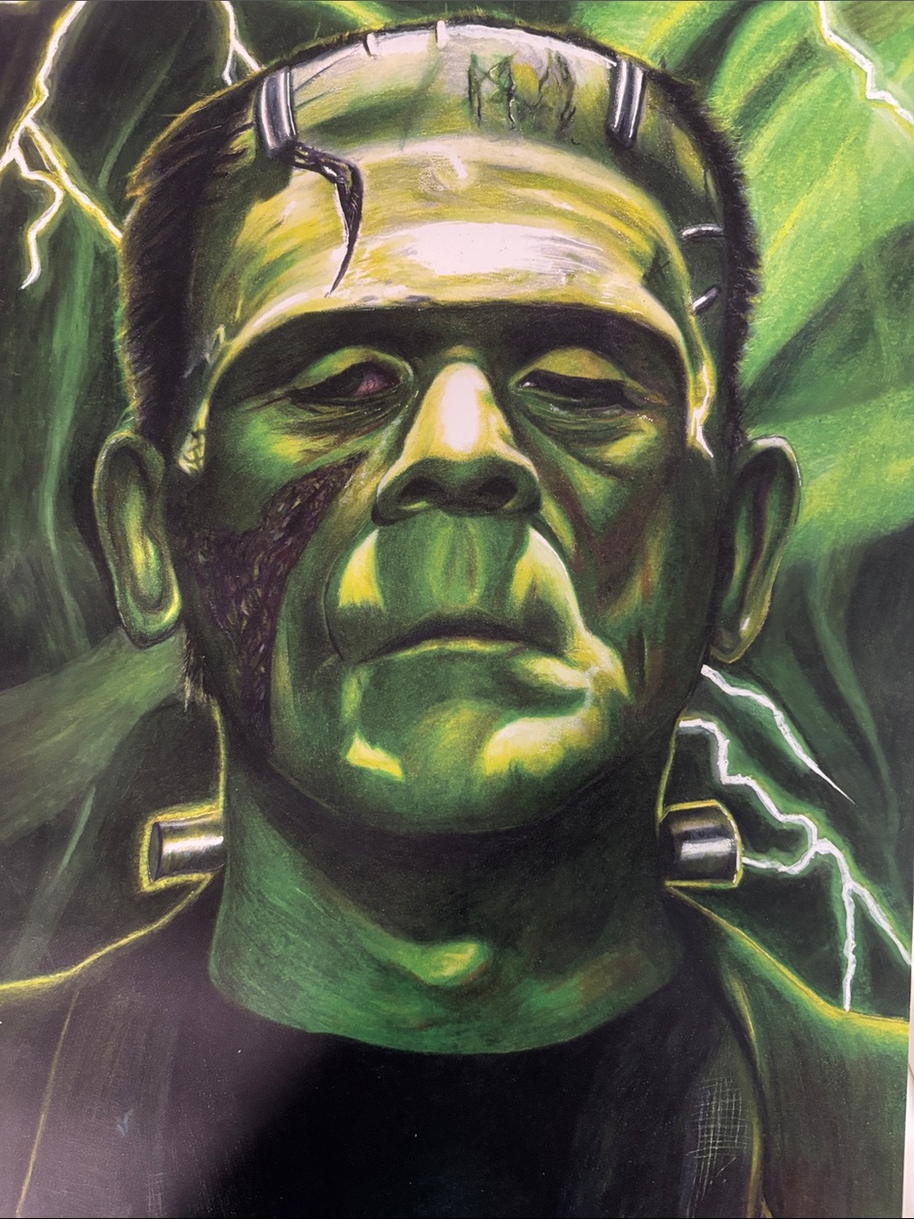 Frankenstein Green Portrait Wall Art Print